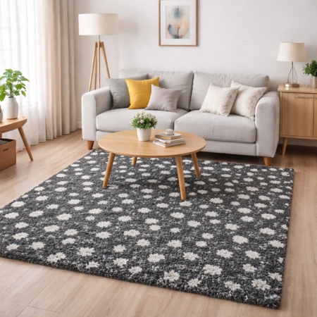 Čupavi crno-beli tepih Vavia Shaggy 3001-070